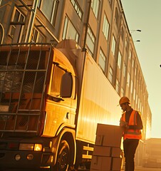 Poster - Man Standing Next to a Large Truck Generative AI