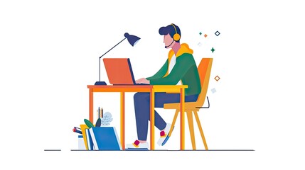 Poster - person sitting at desk with laptop generative ai
