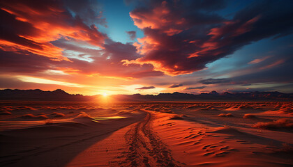 Poster - Sunset over the sand dunes, a tranquil scene generated by AI