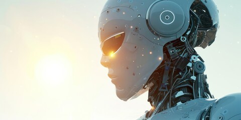 Poster - ai robot with glowing eyes and headphones generative ai