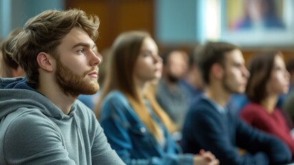 Poster - Group of Caucasian University Students Listening to a Lecture Generative AI