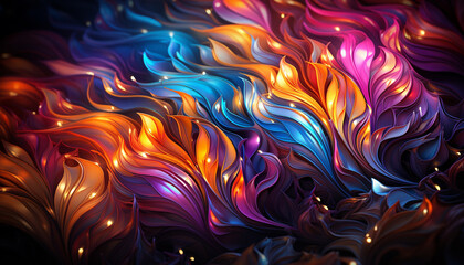 Poster - Abstract multi colored backdrop with vibrant flowing waves generated by AI