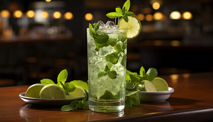 Wall Mural - Refreshing mojito cocktail with lime, mint, and citrus fruit generated by AI