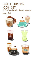 6 Coffee drinks food vector icon set