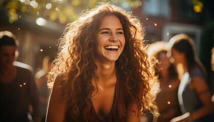 Sticker - Young women enjoying a carefree summer party outdoors generated by AI