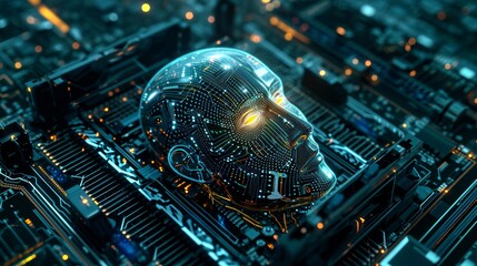 Fototapete - AI Genesis - Digital Mind in a Cybernetic World