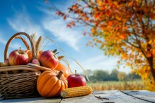 Autumn Harvest. Background With Selective Focus And Copy Space
