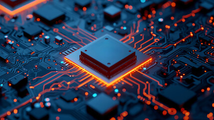 Fototapete - Close-Up of a Computer Circuit Board With Electronic Components