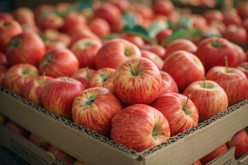 Wall Mural - Delivery of farm apples from the orchard. Backdrop with selective focus and copy space