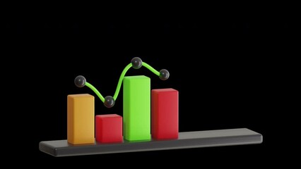 Aufkleber - 3D Animation illustrating Business and Financial Growth Graphs | Alpha Channel
