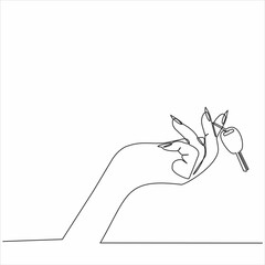 Wall Mural - Continuous line drawing. Hand holding car or apartment keys. Black lines on a white background.