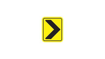 Wall Mural - Yellow Right Arrow Road Sign Icon Animation. Transparent background. 4K Video