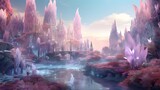 Fototapeta Panele - Fantasy landscape with river and forest. Digital painting. 3d rendering