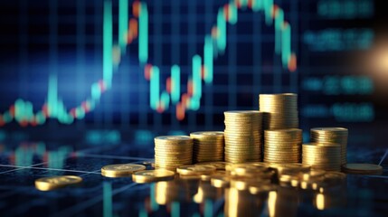 Poster - forex chart on blue bokeh grid background. Trade, money, 