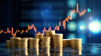 Poster - forex chart on blue bokeh grid background. Trade, money, 