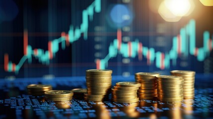 Poster - forex chart on blue bokeh grid background. Trade, money, 