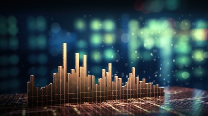 Poster - forex chart on blue bokeh grid background. Trade, money, 