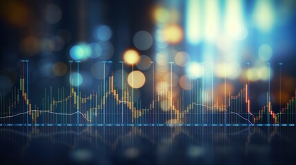 Poster - forex chart on blue bokeh grid background. Trade, money, 