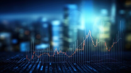 Poster - forex chart on blue bokeh grid background. Trade, money, 