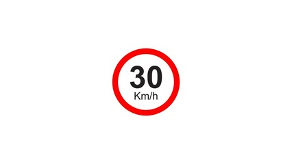 Wall Mural - 30 kmh Speed Limit Sign Icon Animation. Transparent background. 4K Video