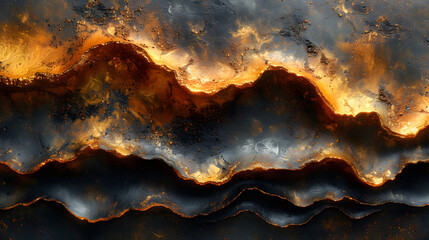 Wall Mural - Wave Painting With Orange and Black Colors