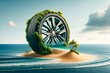 a car wheel ingeniously designed to look like an island