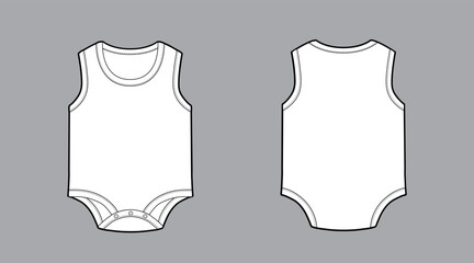 Wall Mural - Sleeveless kids bodysuit, CAD, fashion flat template. Fashion technical illustration for garment production unit.