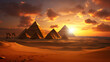 Glorious Egyptian Pyramids Against a Setting Sun: Timeless Architectural Marvels Witnessing Eons