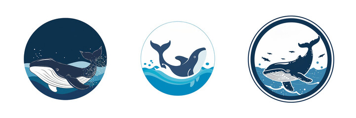 Whale logo on transparent background png. Collection of blue whale marine animal logos.