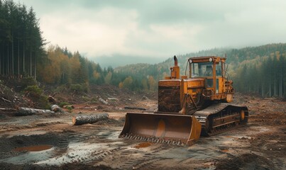 Wall Mural - land clearing - bulldozers clear forests for industry