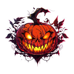 Wall Mural - Halloween pumpkin monster mascot icon with sharp teeth. Sinister Pumpkin Sharp Teeth Cartoon