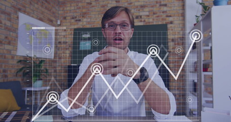 Poster - Image of world map and data processing over caucasian businessman