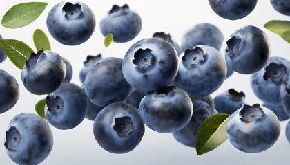 Wall Mural - Flying blueberries isolated on white background