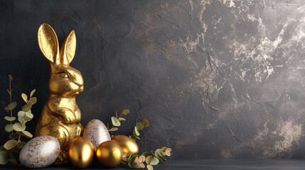 Wall Mural - golden easter bunny with golden easter egg