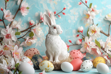 Wall Mural - easter bunny with eggs