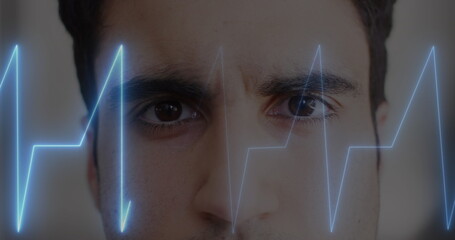 Poster - Image of heart monitor and data processing over caucasian male doctor