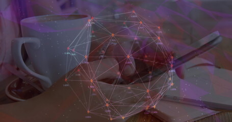 Poster - Image of network of digital icons over woman using smartphone