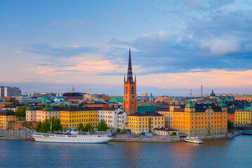Wall Mural - stockholm, sweden. panoramic view of the gamla stan. the capital of sweden. cityscape during sunset.