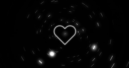 Poster - Animation of social media heart icon over glowing lights over dark background