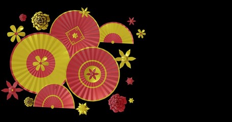 Poster - Animation of chinese red and gold pattern with copy space on black background