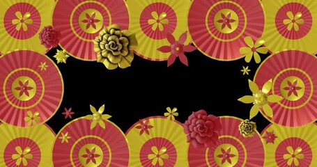 Poster - Animation of chinese red and gold pattern with copy space on black background
