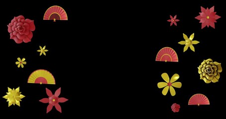 Poster - Animation of chinese red and gold pattern with copy space on black background