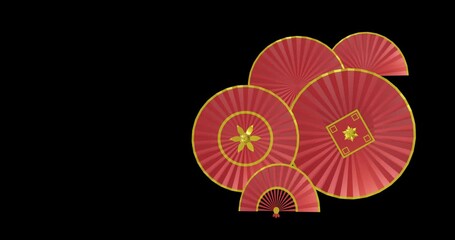 Poster - Animation of chinese red and gold pattern with copy space on black background