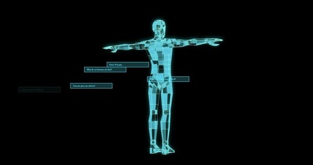Poster - Animation of human body and ai data processing over black background