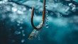 Fishing. Close-up shut of a fish hook under water, generative ai