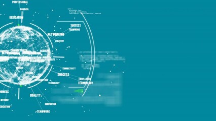 Poster - Animation of globe over data processing on blue background