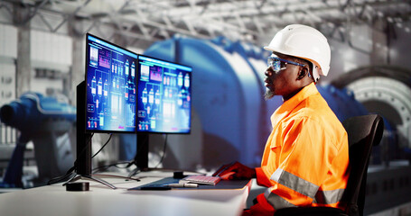 Wall Mural - Man Working In Power Plant Electricity