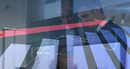 Poster - Animation of financial data processing over diverse business people using electronic devices