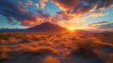 Fototapeta  - Desert sunset with mountain near Phoenix Arizona USA, generative ai