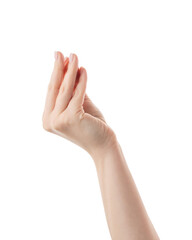 Wall Mural - young woman hand showing italian gesture isolated on white background